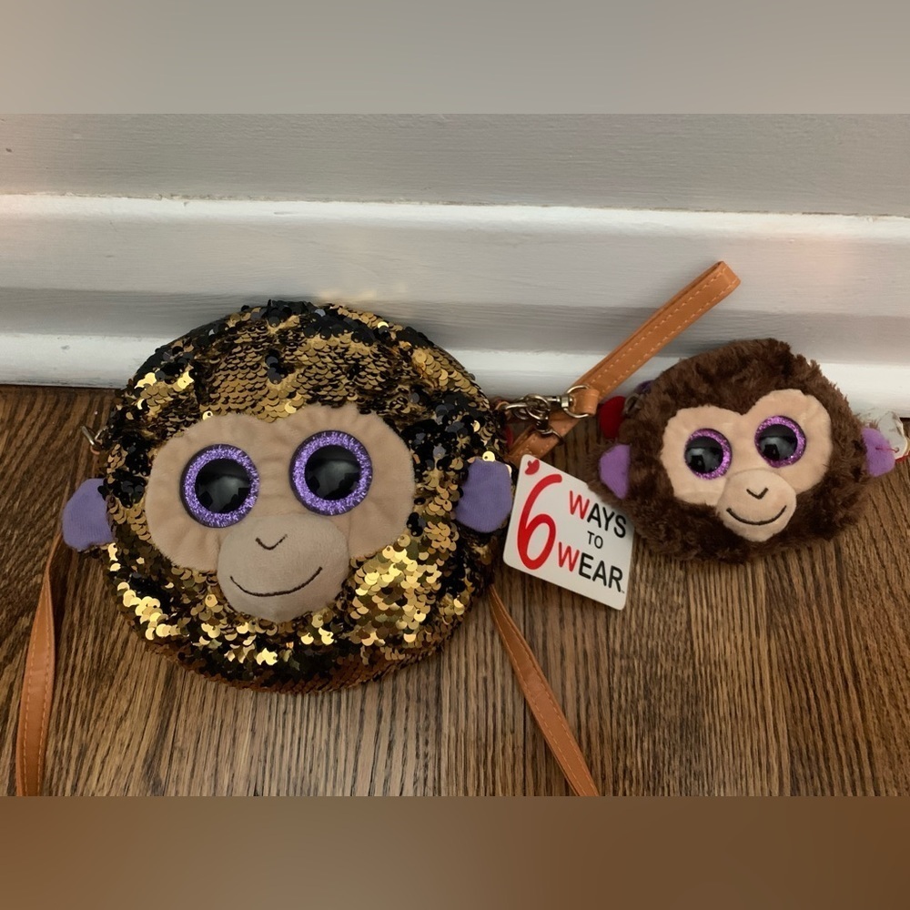 Ty Beanie Boo Monkey Coconut Sequins Flippy Purse And Change Wallet